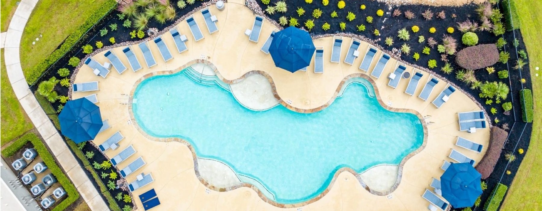 a high angle view of a pool
